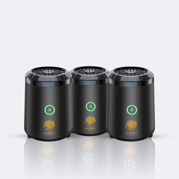 Display of 3 small and portable electronic incense burners